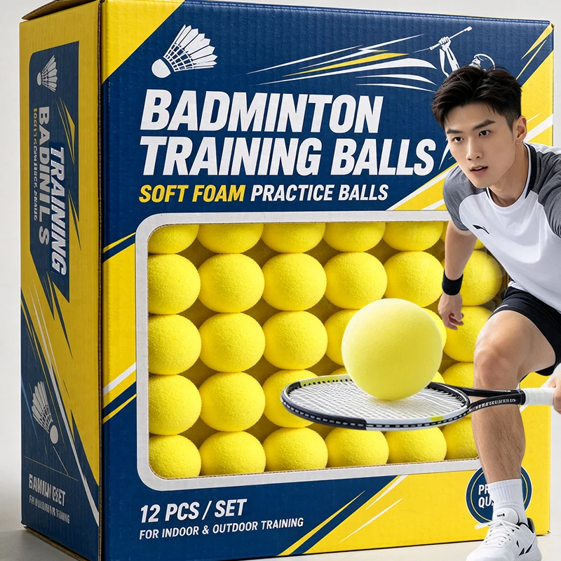 1-12Pcs Soft Badminton Trainer Ball for Wall Rebound Practice Solid Foam Training Ball Low Noise Indoor Swing Exercise Tool