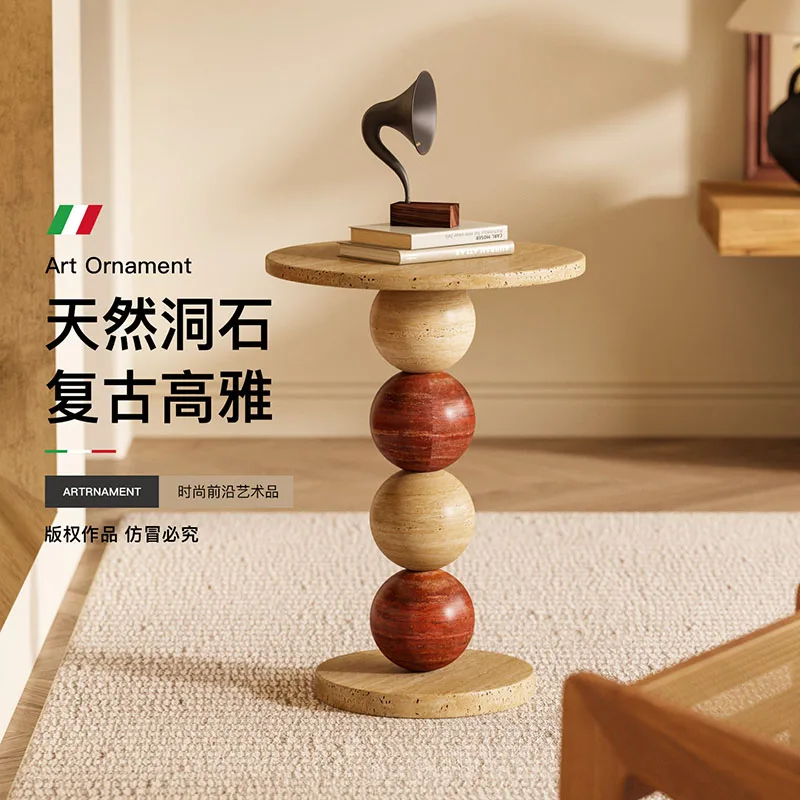 Creative Natural Round Side Tables Stacked Stone Ball Sofa Handicraft End Table Nightstand Living Room Tea Tables Homestay Decor