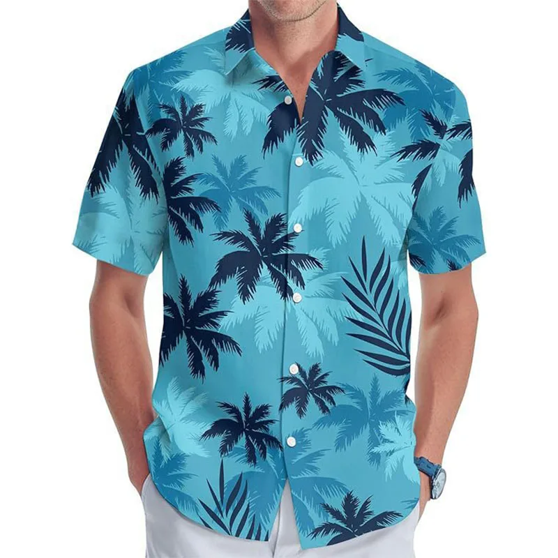 

Summer Men Hawaii Coconut Tree Print Shirt Short Sleeve Button Lapel Shirt For Holiday Style Oversize Tops Menclothing