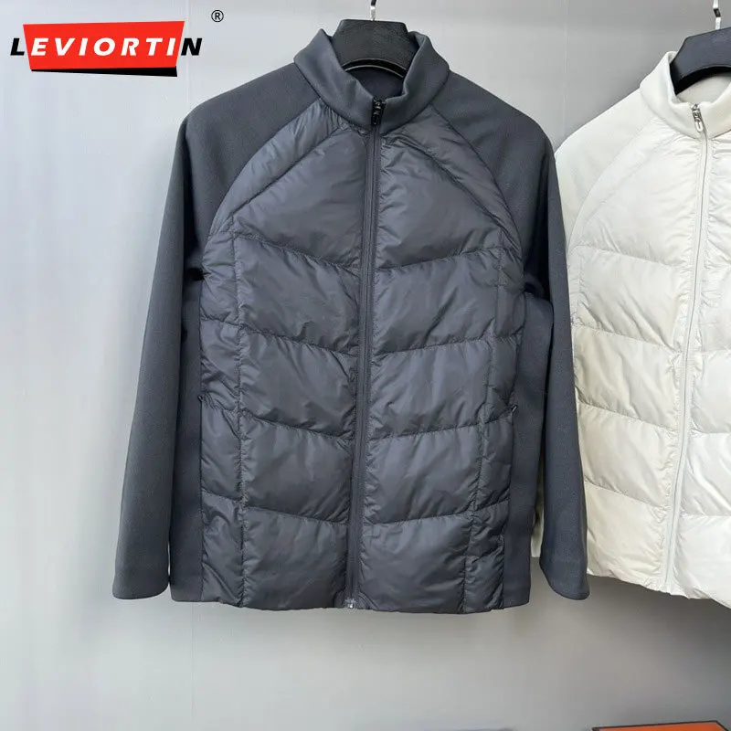 

Winter men's fashionable versatile stand up collar knitted splicing high tent pine warm down jacket sports outdoor jacket