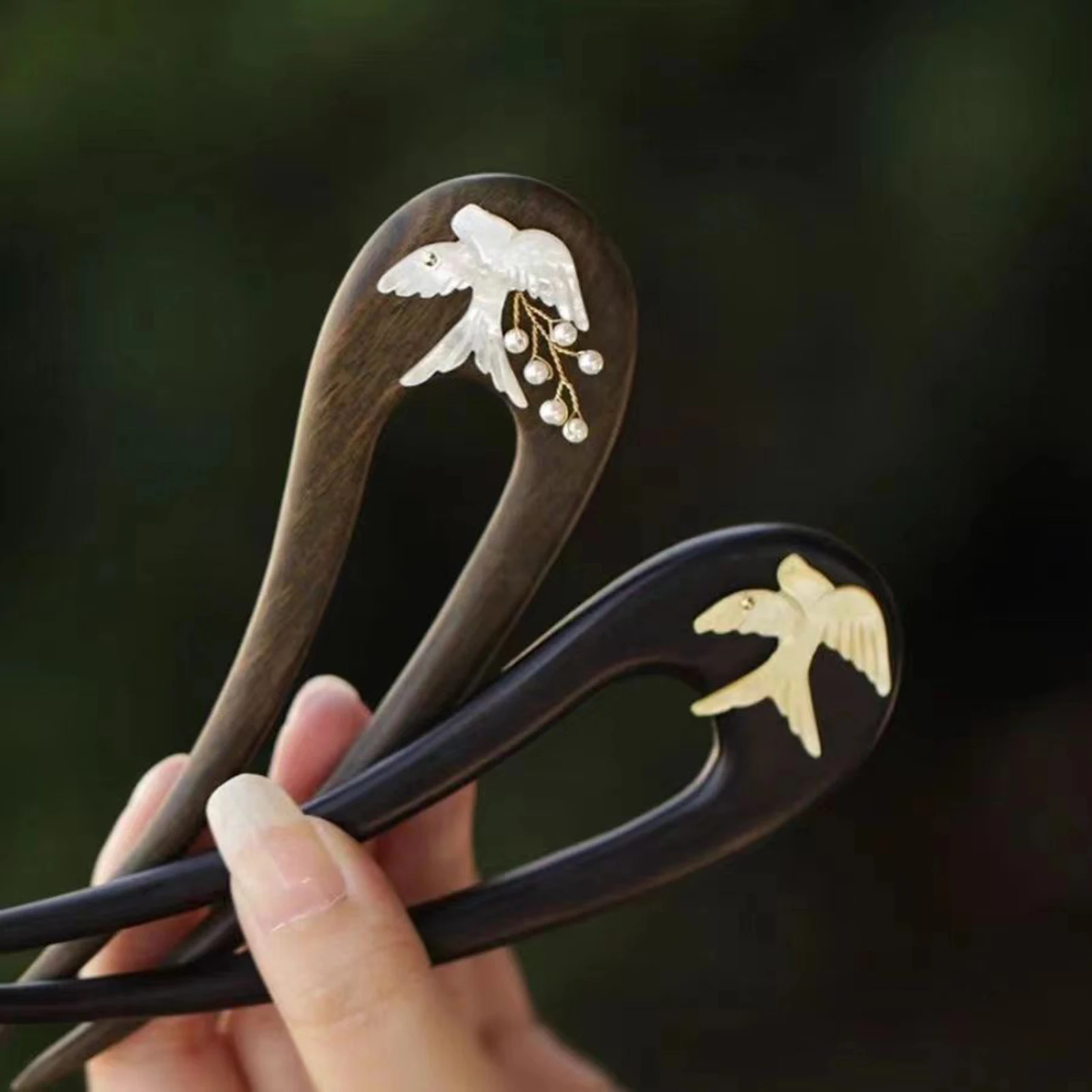 U Shaped Wooden Hairpin Chopsticks Bird Shaped Hair Clasp Chinese Cheongsam Hair Stick For Women Vintage Han Costum Hair Jewelry