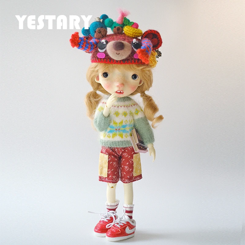 

YESTARY BJD Dolls Accessories Blythe Clothes Handmade Knitted Tops 5-point Pants Cute Red Bear Hat For 1/6 1/4 Dolls Clothes Toy