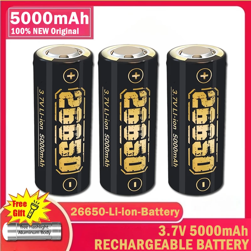 

1 шт. 26650 Lii-50A 5000 мАч литиевая батарея 3,7 В 26650-50A перезаряжаемая батарея с бесплатной лампой подходит для фонарика Power Bank