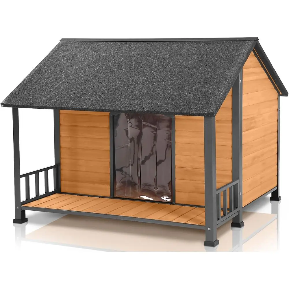 

Durable Outdoor Dog House with Iron Frame & Fir Wood - Easy Assembly Shelter for Large Breeds