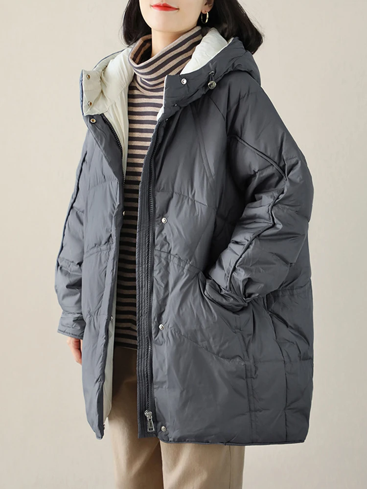 Winterjas Dames loszittende donstaartketting met capuchon Dikke warme witte eendjas JJ950