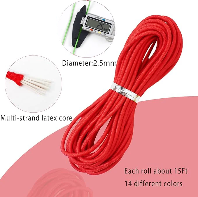 

10/20/30/40/50M Colorful Elastic Rope 2.5mm Round Elastics Rubber Cord Hair Band Elasticity Tapes Apparel Sewing Bungee Ropes