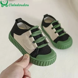 2023 Spring New Style Patch Canvas Shoes With Genuine Leather,Green Pink Soft Rubble Sneakers For Children Boys,Breathable Shoes