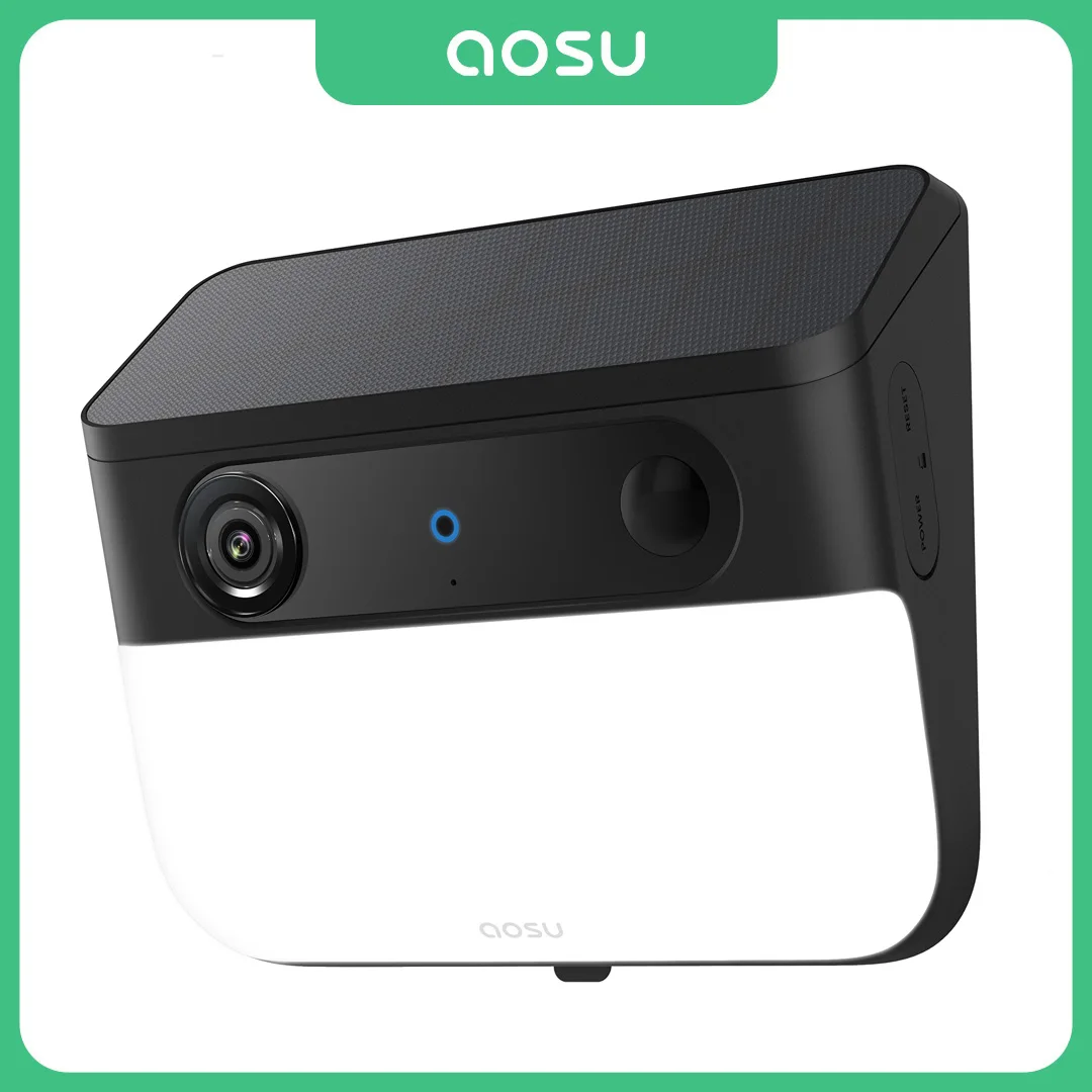 Caméra solaire murale AOSU 3K/5MP renouvelée, 9200mAh, caméras de sécurité extérieures sans fil, détection IA, vision nocturne couleur, caméra CCTV