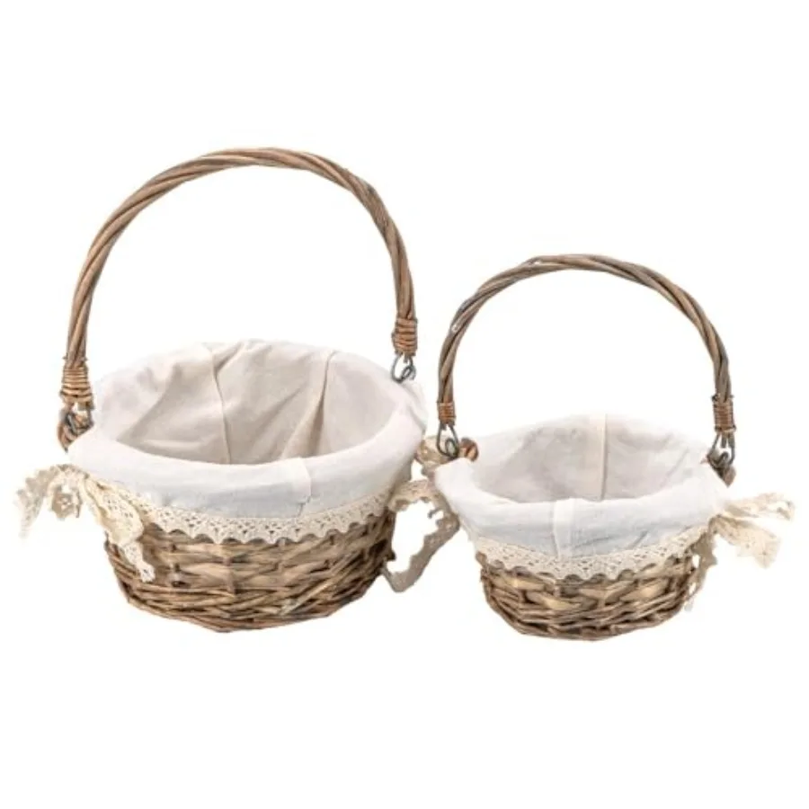 Paniers en osier avec cœur, paniers en bois avec tissu, couleur naturelle, paniers de présentation, emballage cadeau, décoration