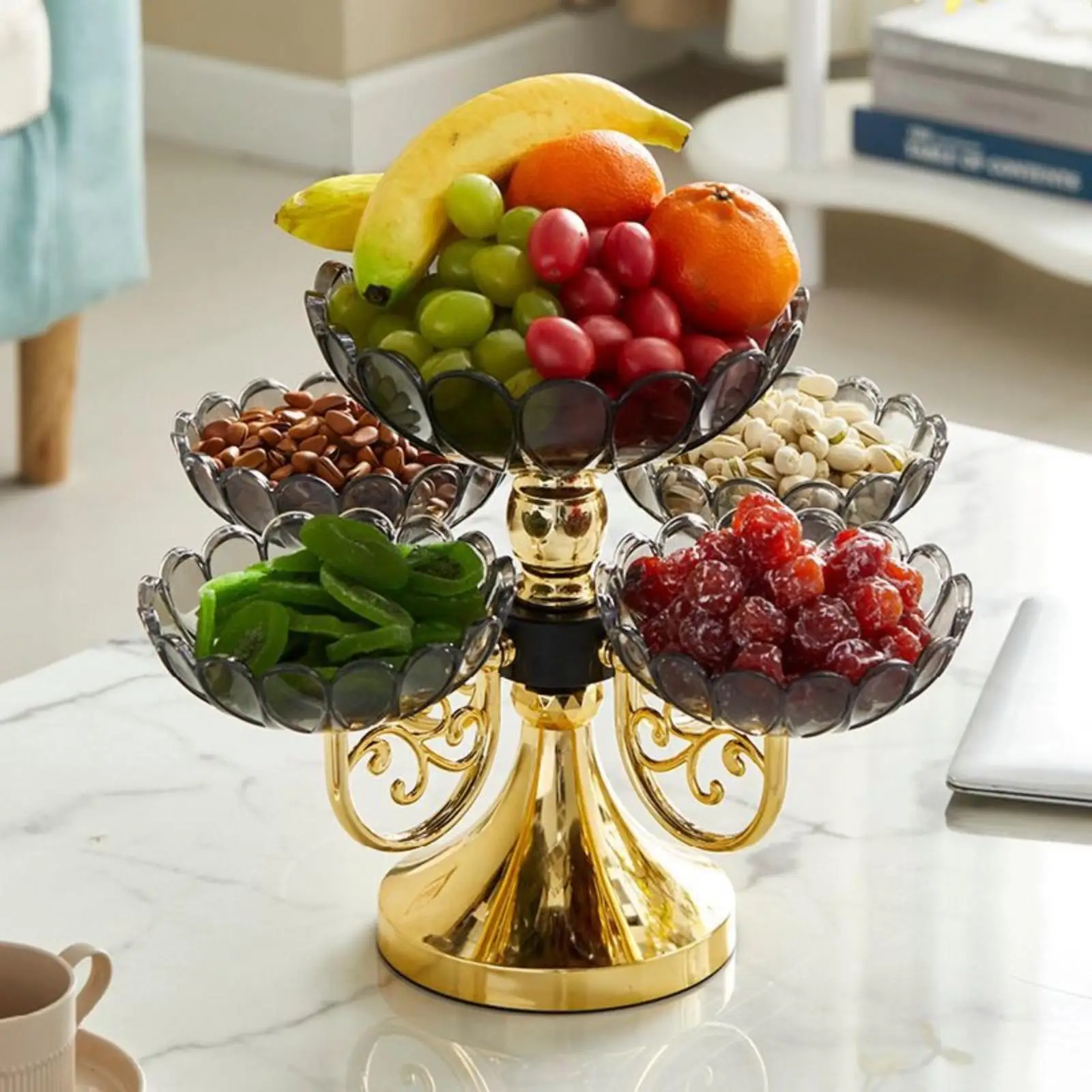 

Flower Snack Dessert Plate,Dried Fruit Organizer Plate,Fruit Bowl Rotating Snack Serving Tray for Office Restaurant Nut Candy