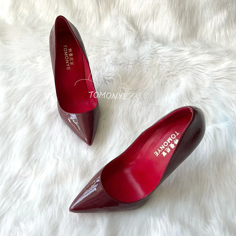 Free Shippping Brand Designer Wine Patent Leather 12cm Super Women Lady Strange High Heel Shoes Pump Plus Size 46 45