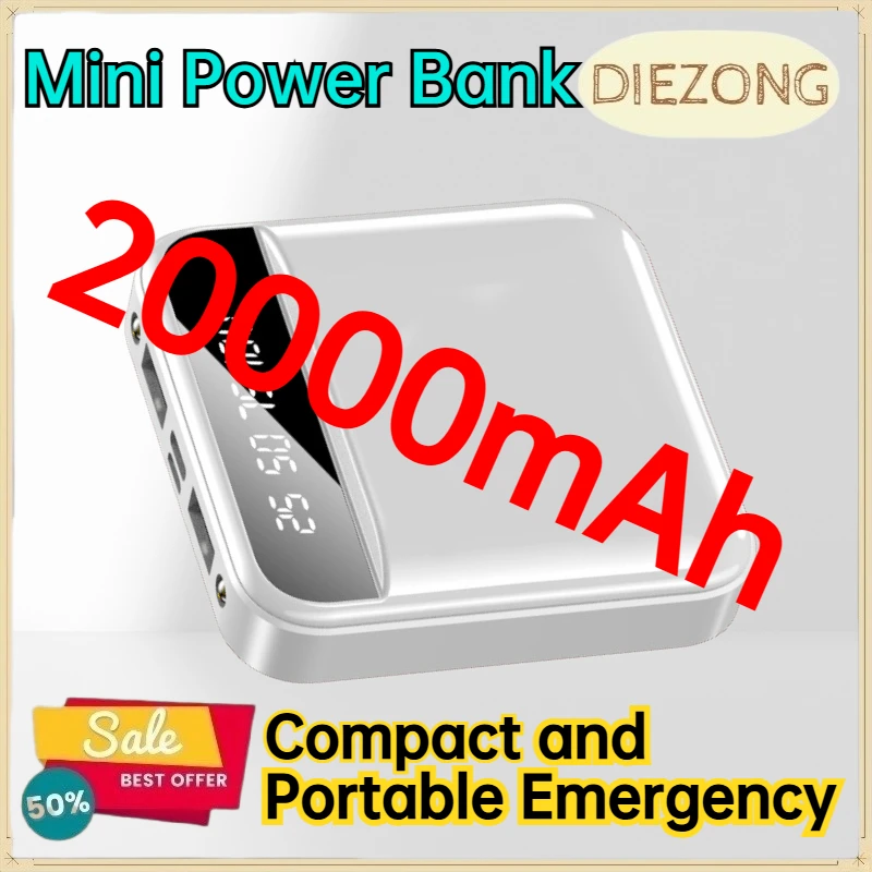 20000mAh Mini Power Bank for IPhone Android Mobile Phone Compact and Portable Emergency Power Bank