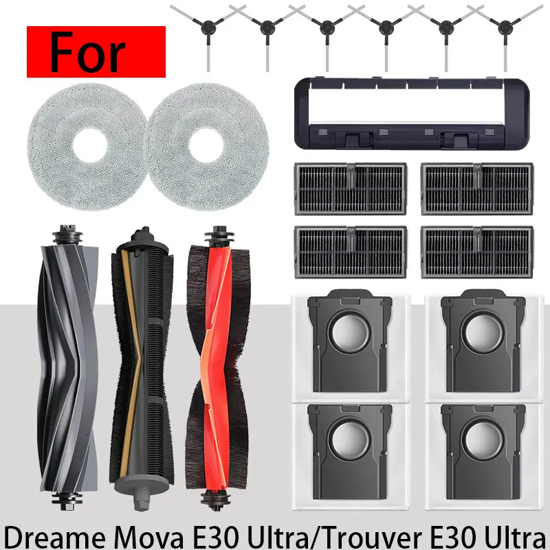 for Dreame Mova E30 Ultra/Trouver E30 Ultra vacuum cleaner replacement parts, the main brush side brush cloth dust bag filter