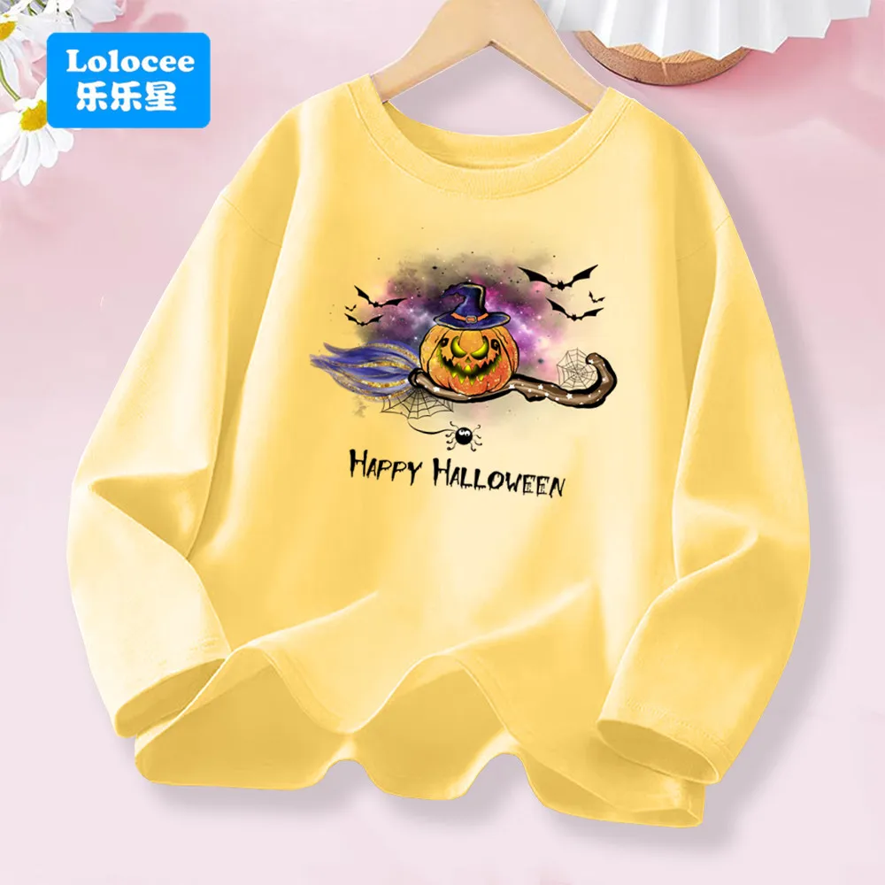 New Funny Halloween Pumpkin T Shirt Unisex Kids Long Sleeve O Neck Spring Casual Happy Halloween Printing Top Tee