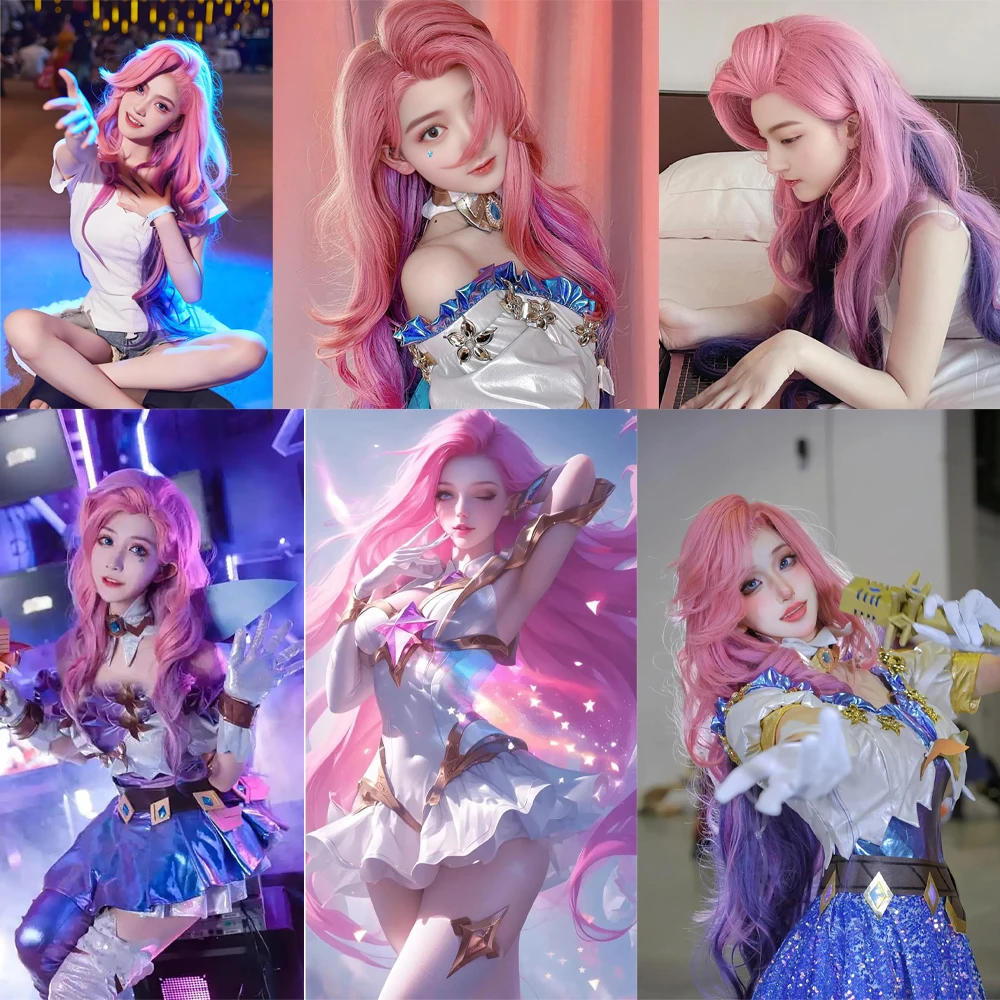 高品質アニメ笑スターライトシンガーセラフィンコスプレ人工毛青と紫のグラデーションハロウィンカーニバルパーティーウィッグ