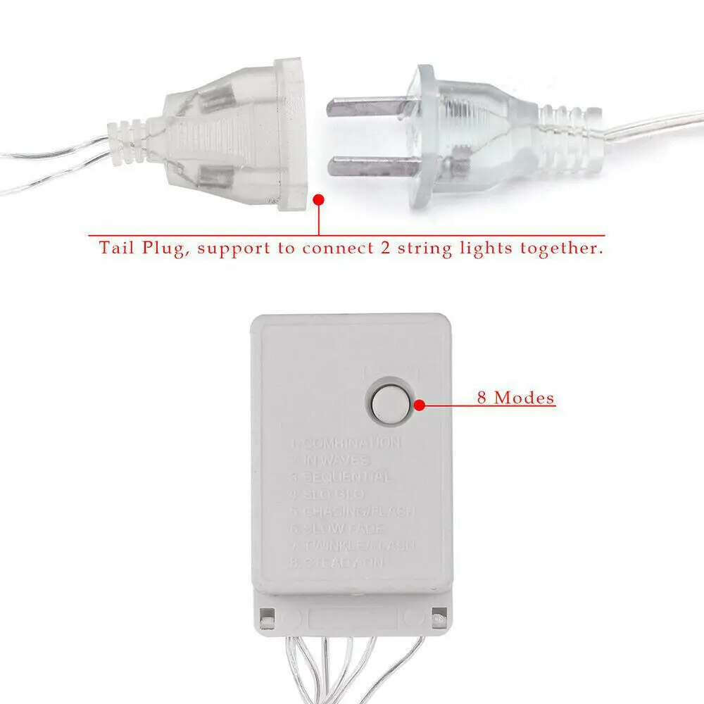 100 LED String Lights Outdoor Indoor 10 M Christmas Lights 8 Lighting Modes Plug in Waterproof Fairy Lights (Multicolor)