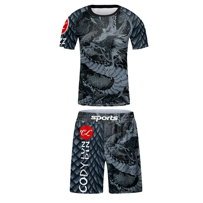 Kids Gym Clothing Boys Compression Sportsuit Children Running Tracksuit Muay Thai T-Shirt Pants Set MMA BJJ Training Sportswear