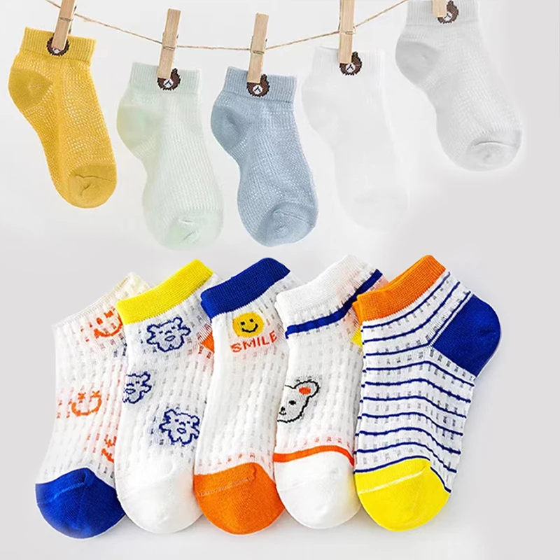 10 pairs of children's socks spring and summer mid-cut boys trendy breathable summer thin mesh socks baby stockings summer