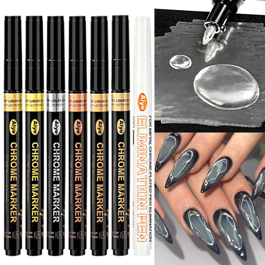 7pcs Metallic Marker Nail Polish Gold Silver Mirror Waterproof Liquid Pen For Graffiti Drawing Lines Painting Gel Manicure Tools