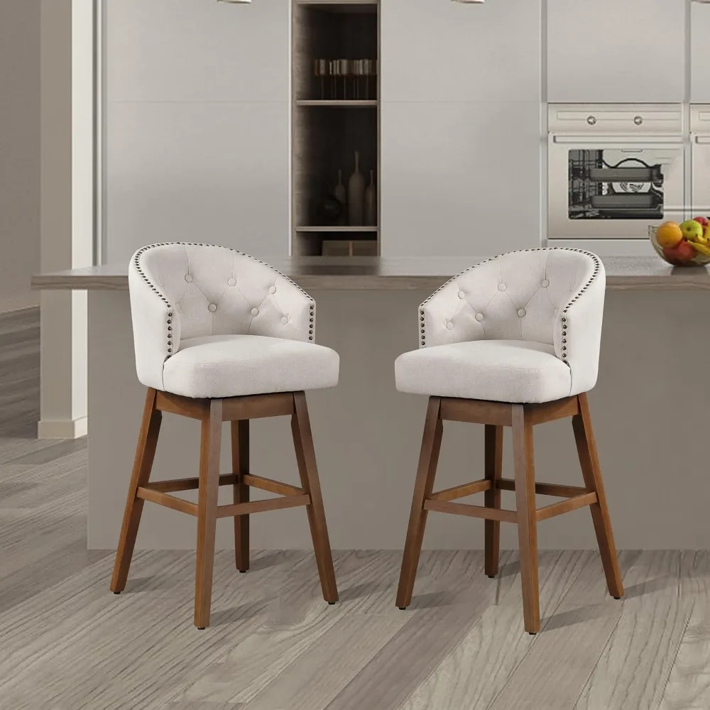 

Swivel Bar Stool ,Modern Linen Counter Stools,Chairs with Wood Base for Kitchen Island,Pub,Cafe