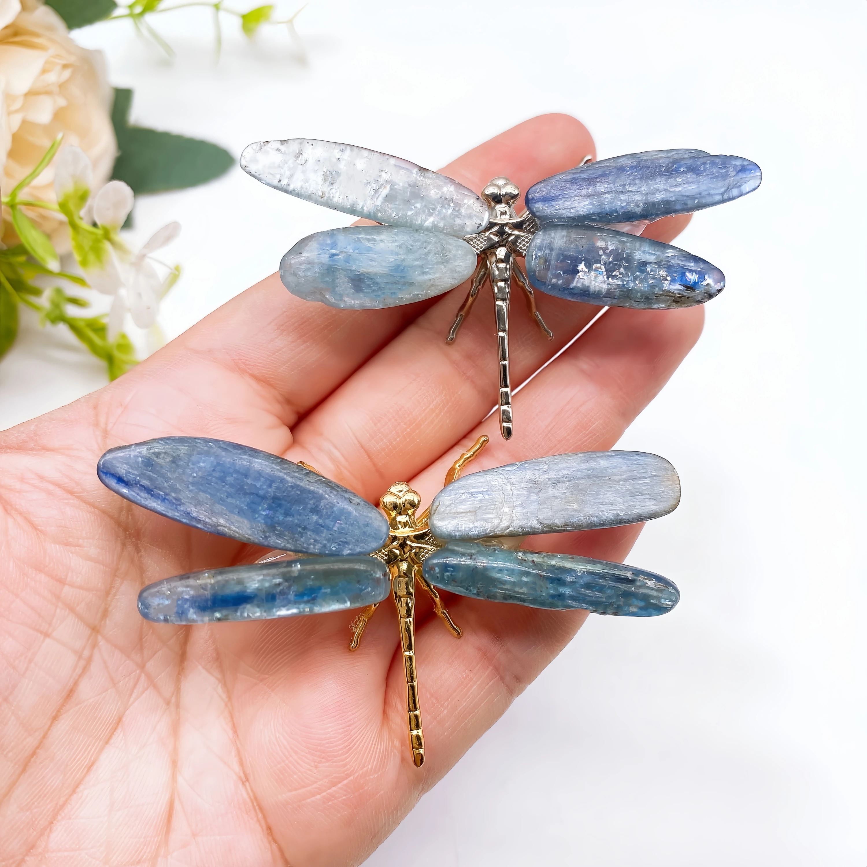 Natural Blue Kyanite Dragonfly Figurine Crystal Stone spar crafts Butterfly Reiki Healing Mineral Home Decoration Chakra Gift