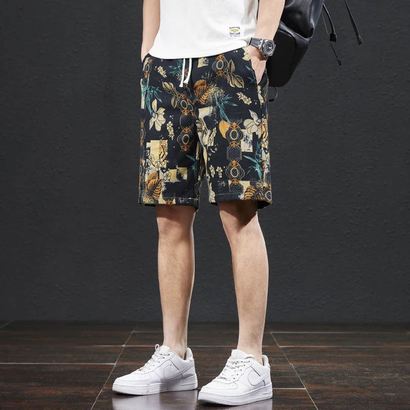 New Men'S Casual Shorts For Summer 2024 New Printed Straight Tube Loose Fitting Versatile Street Party Youth Washed Beach Pants