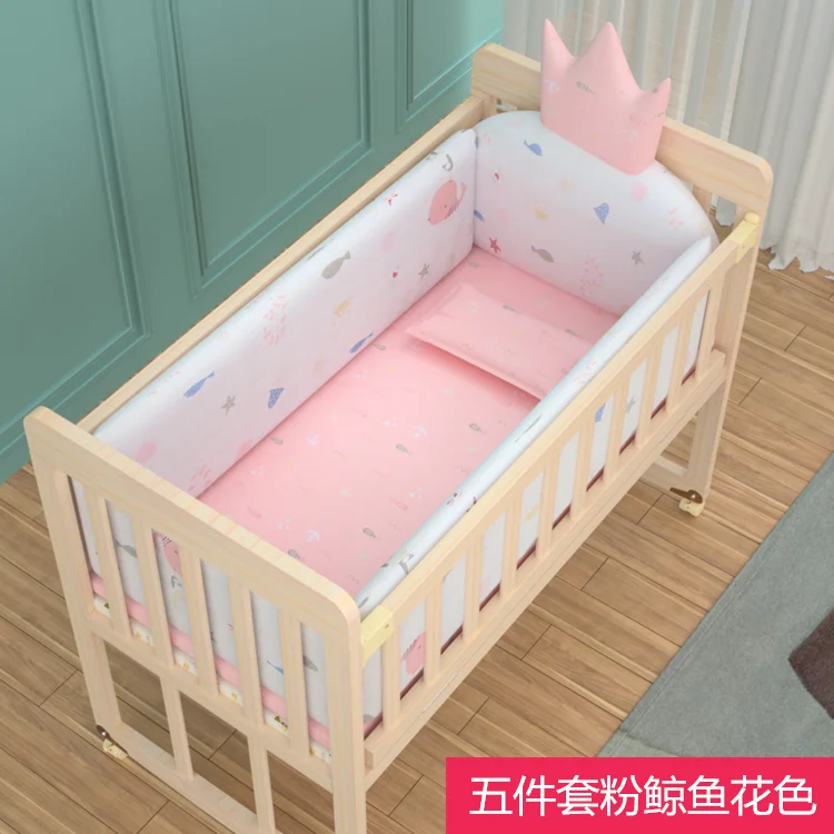 Crib  soft frbric 5 in 1  90cm long  50cm wide cotton baby bedding full set of  mattress fence  baby playpen not include bed