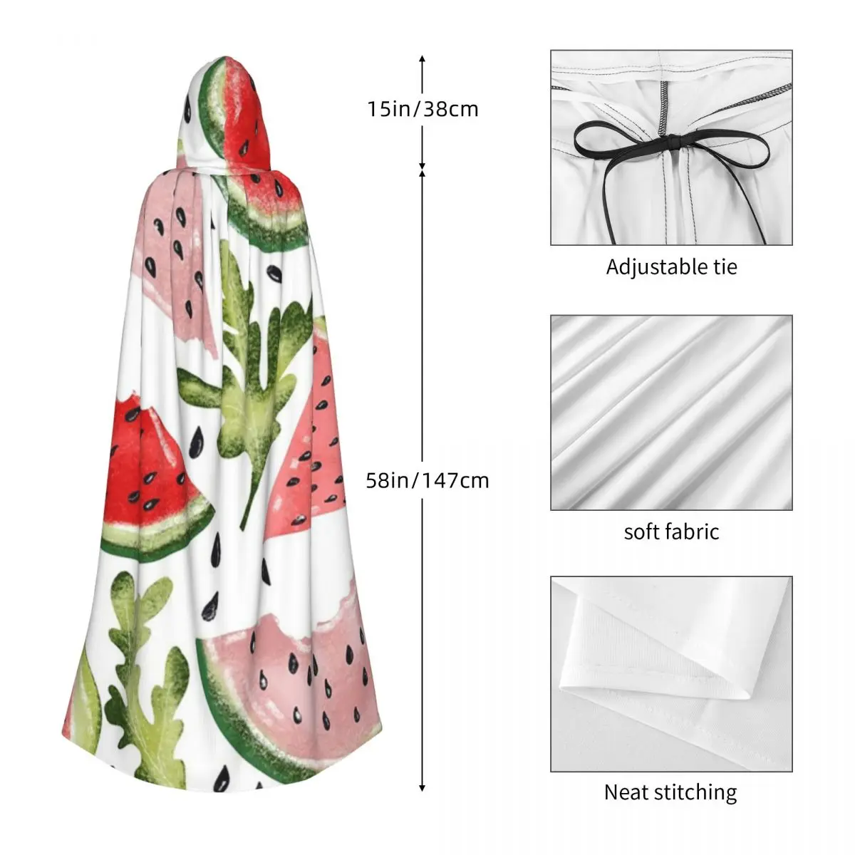 البطيخ الصيف طويل مقنعين عباءة الساحرة القرون الوسطى زي تأثيري كيب هالوين مصاص دماء الكبار للجنسين