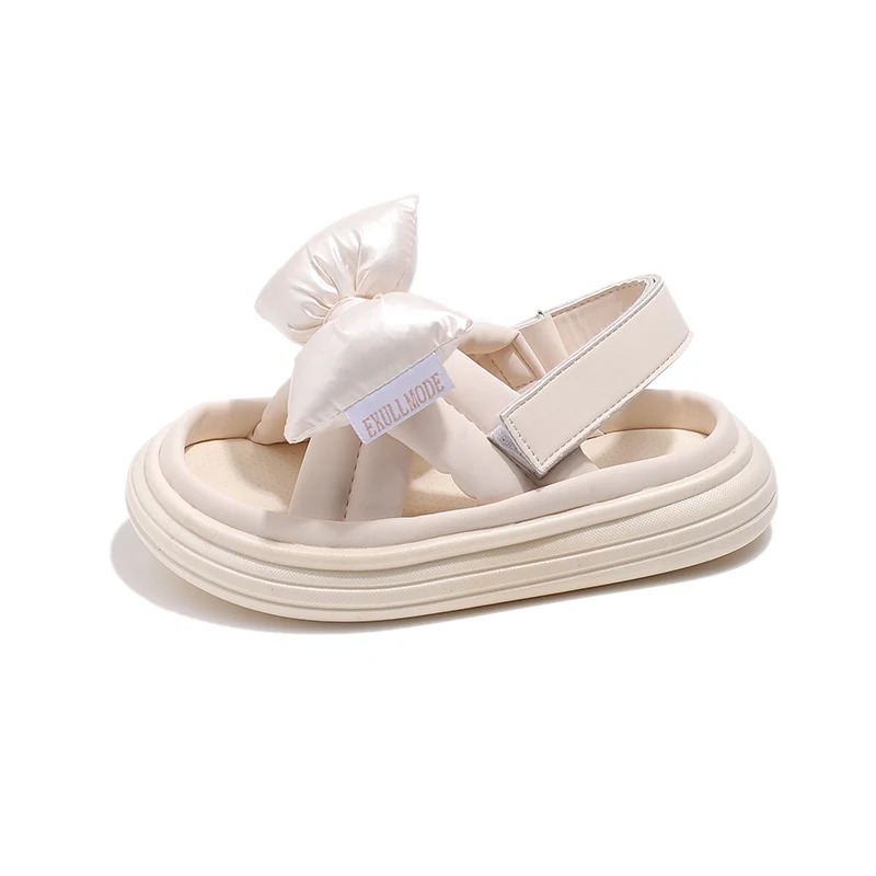 Kids Sandals for Girls Summer New Princess Bowtie Causal Thick Bottom Sandals Fashion Solid Color Children Beach Sandal