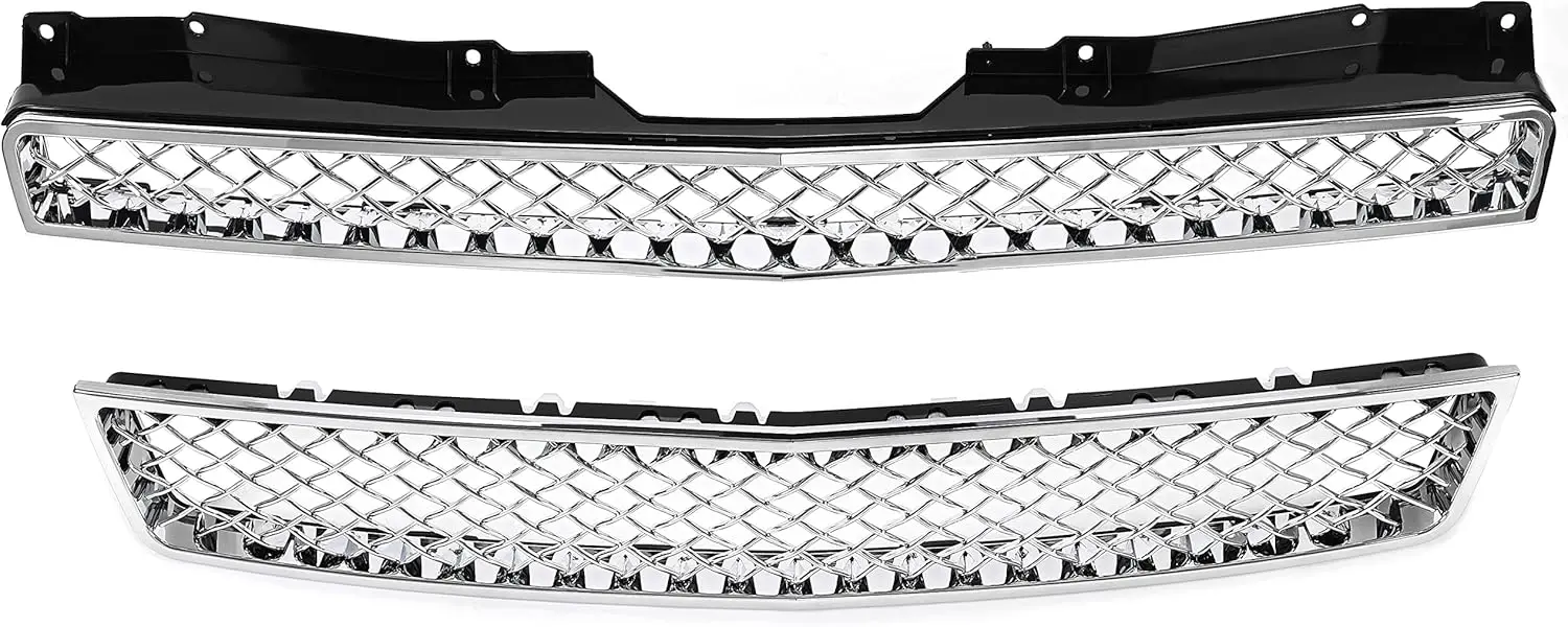 

Верхняя и нижняя сетчатая решетка, совместимая с заменами 2007-2014Chevy Chevrolet Avalanche Tahoe Suburban 1500 2500 — хром, серебристый