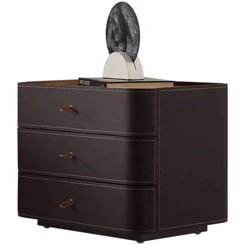 Bedside table Simple saddle leather Modern luxury bedside table, bedroom storage function