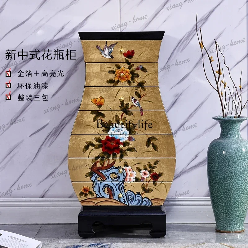 LD Korean gold foil cabinet new Chinese painted seven bucket storage storage corner side cabinet bedroom storage