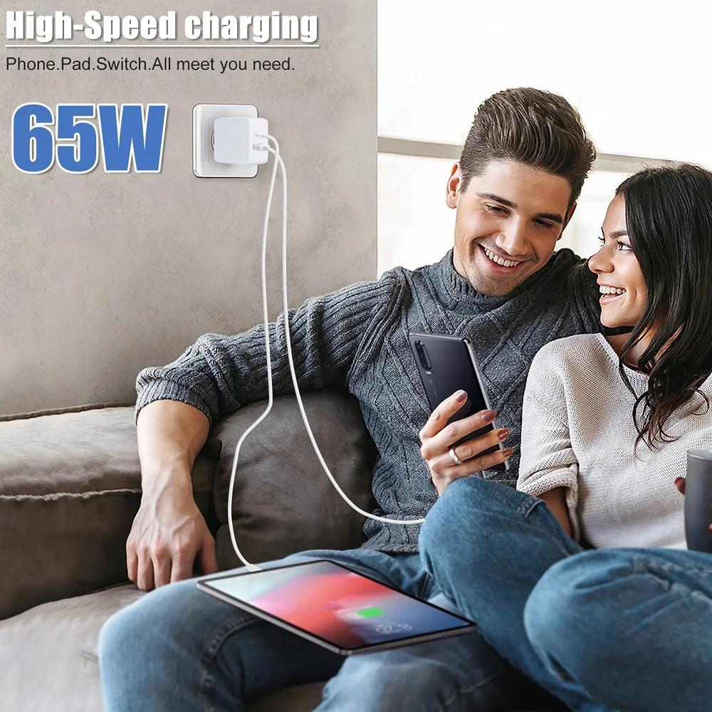 65 W GaN Ladegerät 2 Ports USB C Wandfalte Schnellladung 4.0 3.0 QC4.0 PD3.0 PD QC Typ-C Adapter für iPhone 14 13 Pro MacBook