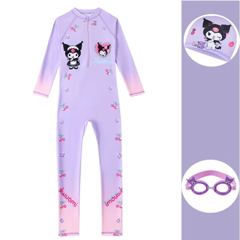 Kids Kuromi Swimwear Hello Kittys Girls Long Sleeve Pants Swimsuit Kids Swim Gear Suit Cinnamoroll Swimsuit Sunscreen Quick Dry