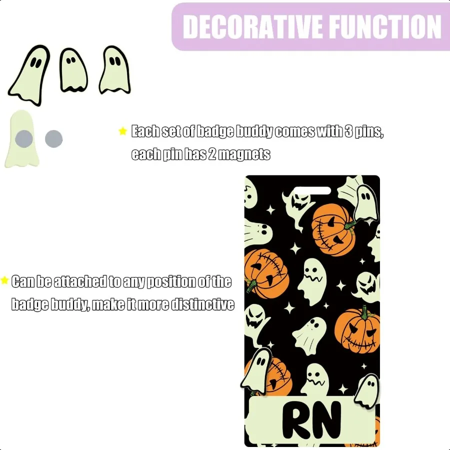 RNバッジバディカードホルダー パンプキン ゴースト ハロウィン 暗闇で光る 発光バッジバディ 収納袋付き 看護師 看護用品