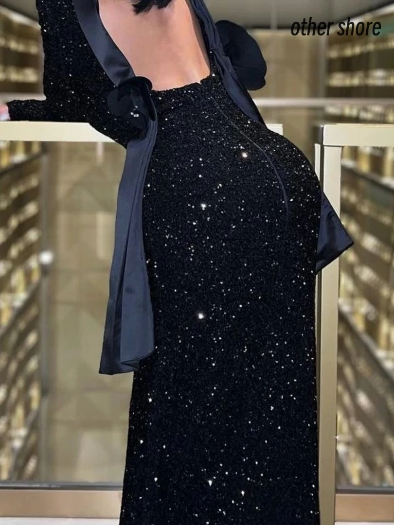 Autre Shore-Robe Sirène Dos auxPersonnalisée, Noir, Paillettes Brillantes, Élégant, Vintage, Sexy, VincFormelle, Bal de Promo, Quelle que soit