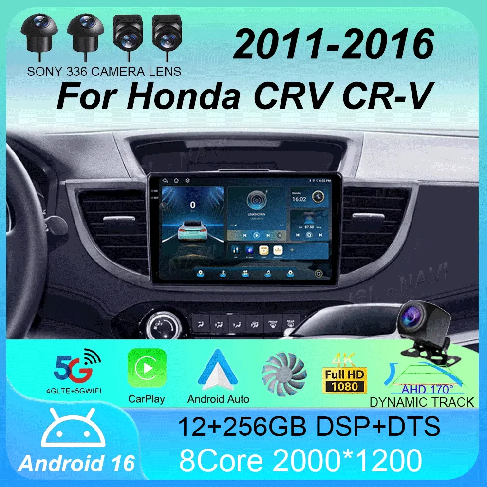 

Автомобильная магнитола с Wi-Fi и навигацией на Android 16 для Honda CRV CR-V 2011-2016, мультимедийный плеер с беспроводным CarPlay и стереосистемой