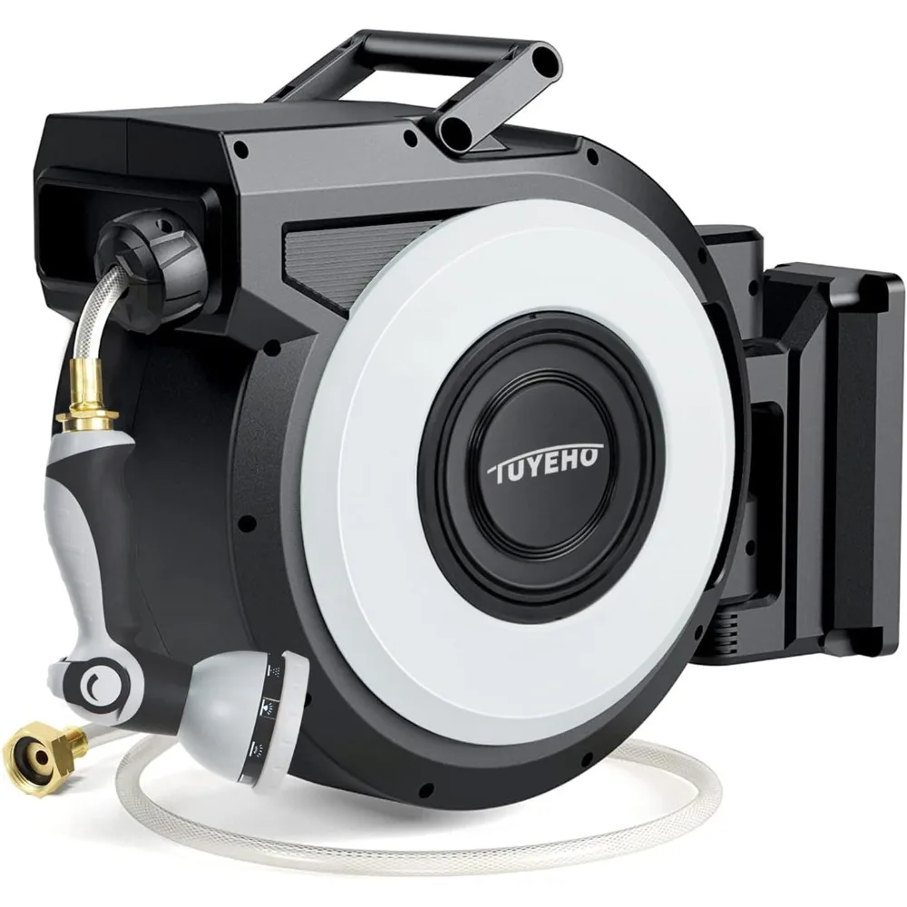

Retractable Garden Hose Reel 5/8" x 90 ft, Wall Mount Water Hose Reels with Automatic Slow Rewind System, Outdoor Hoses Reel wi