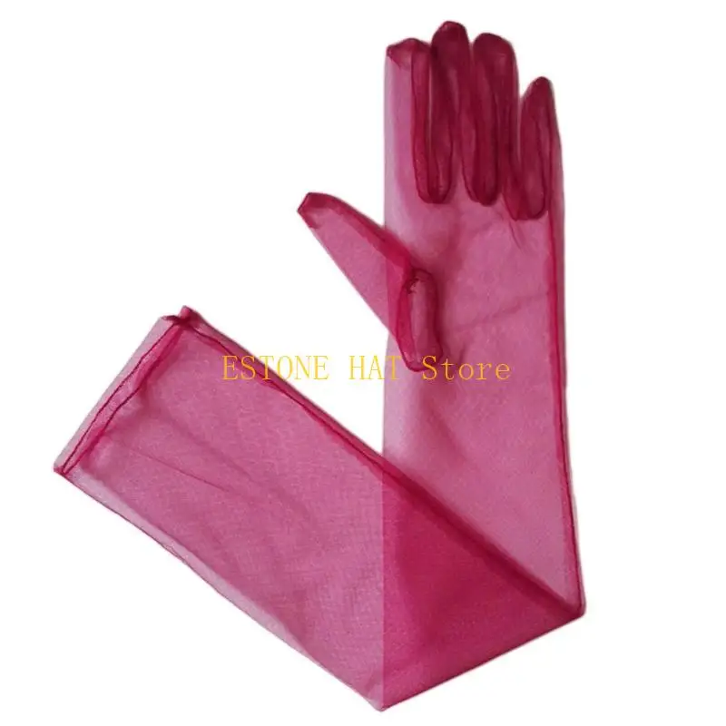 49MF Elegant Wedding Gloves Long Sheer Tulle Gloves Dress Gloves for Evening Party
