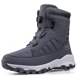 New Rotating Button Men's Snow Boots Warm Plush Winter Boots Waterproof Outdoor Hiking Boots Wear Resistant Anti Slip Male Boots