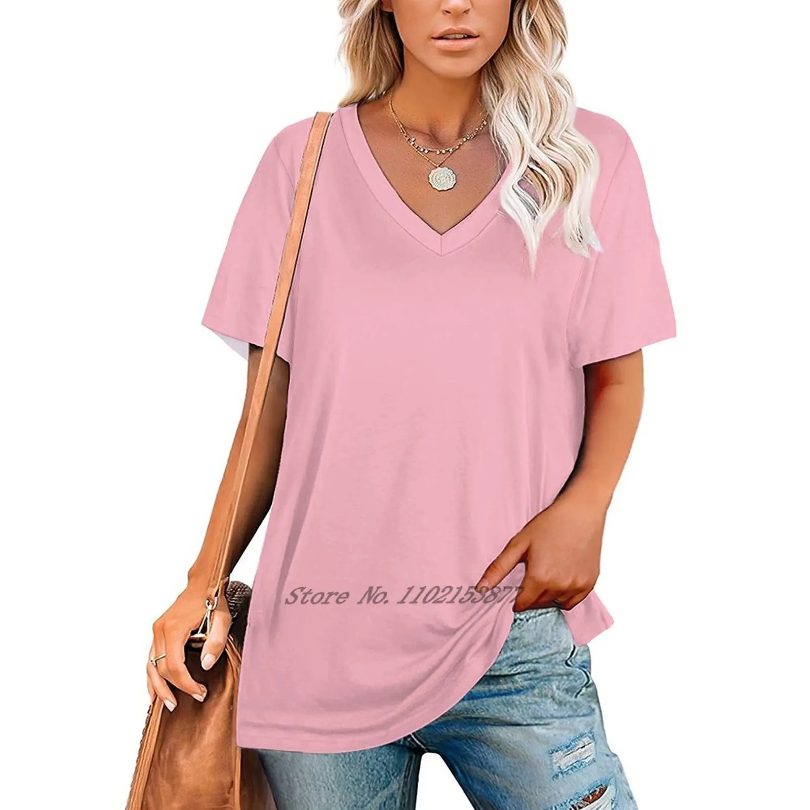 Beautiful Colors - Plain Light Pink - Over 80 Shades Of Pink At Women's T-Shirt Casual Short Sleeved Tops V-Neck Zipper Tee