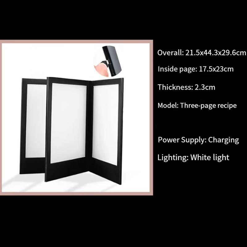 ●Rechargeable LED Light Menu Book PU Leather Display Book Night Club Restaurants Beer Bar Shop Cafe Two Pages-A57M