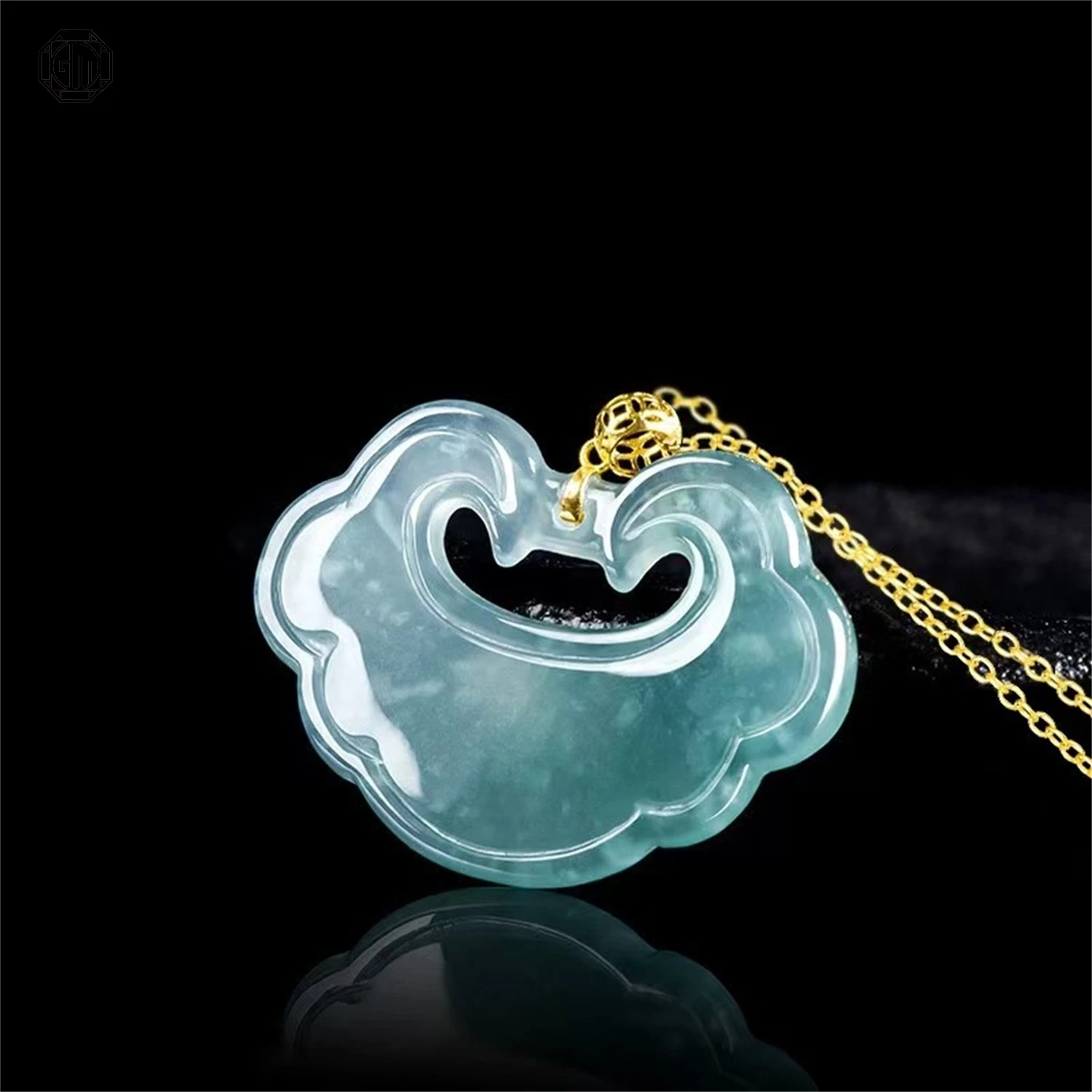 Natural Grade A Jadeite Blue Water Ruyi Lock Pendant Unisex Women Gemstone Necklace Banquet Exquisite Necklace Jewelry Gift