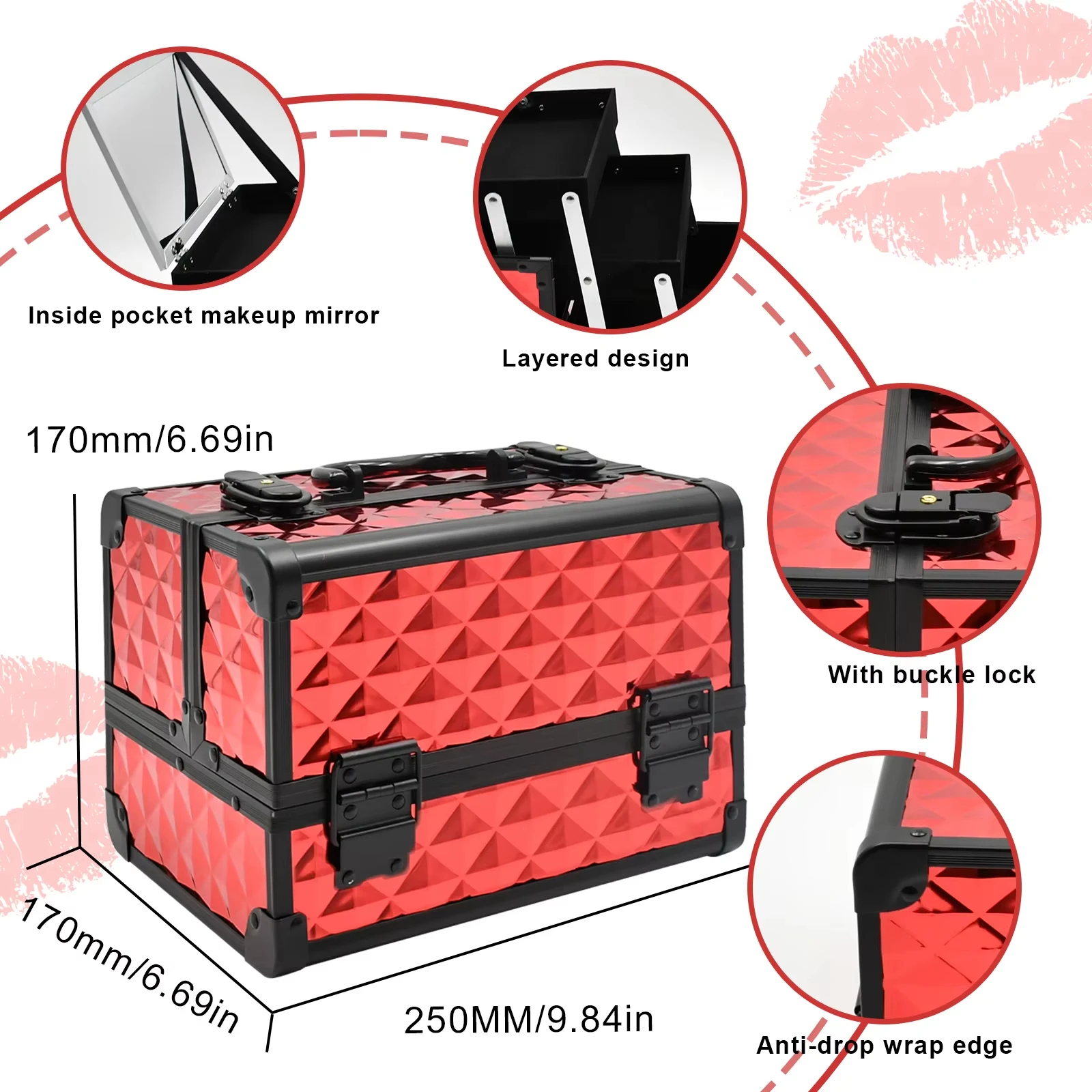 Large Capacity Makeup Train Case Aluminum Alloy Case Nail Art Embroidery Tool Box Portable Beauty Cosmetic Bag with Mirror
