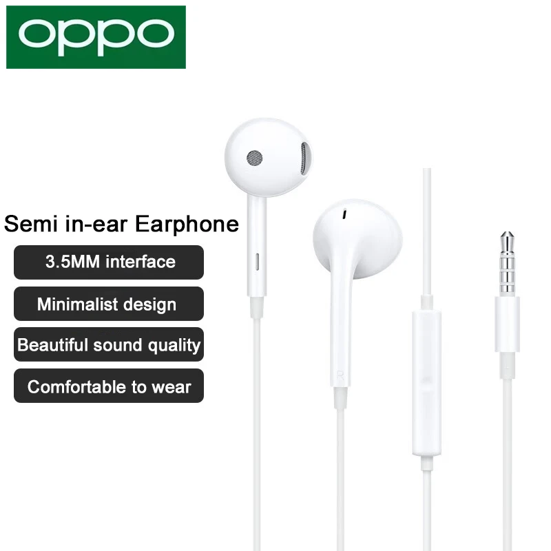 New OPPO MH135 Semi in Ear Earphone Wired Music Headset Wire Control HD Microphone Call Headphone For Huawei Xiaomi General