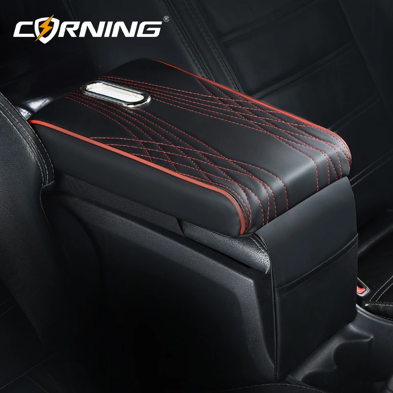 

Multifunctional Car Armrest Pad 5CM Thicken Height Center Console Box Cushion PU Leather Elbow Support Cup Holder Organizer Bag