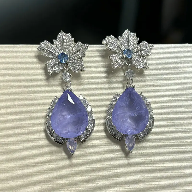 Bilincolor Fashion Cubic Zirconia Purple Dangling Earring for Women