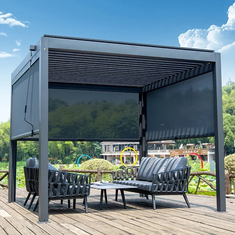 For Outdoor Gazebo Electric Manual Windproof Waterproof Venetian Blinds Shade Curtain for Courtyard Garden New Chinese Style