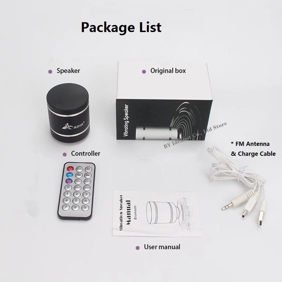 Adin Portable Bluetooth Vibro Speaker With Fm Radio Remote Control Vibration Speakers Wireless Subwoofer Bass Speaker For Phone