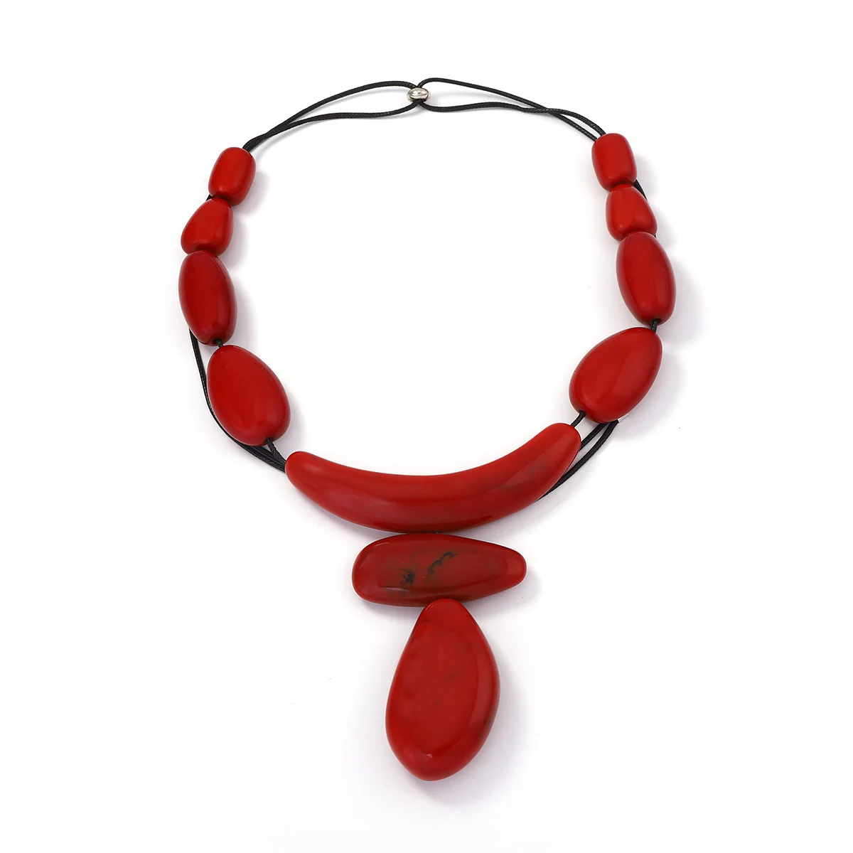 

2026 Vintage Geometric Red Resin Beads Long Pendant Necklaces for Women Fashion Banquet Party Jewelry Neck Accessories